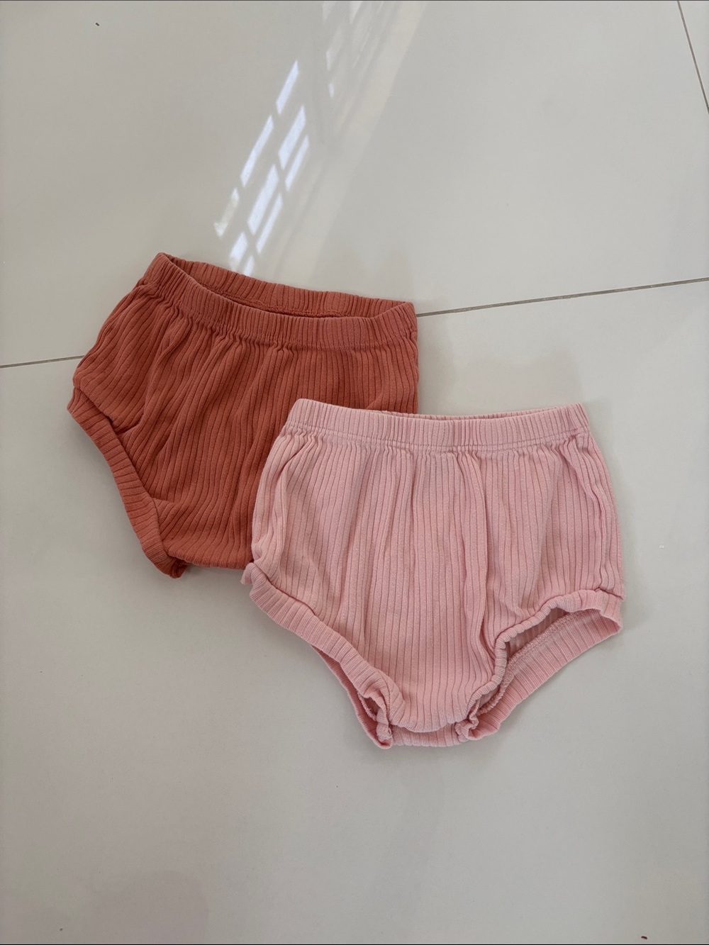 cloud island Ribbed Baby Shorts Duo - Blush Pink & Rust